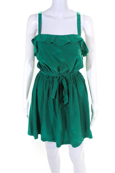Joie Womens Solid Silk Ribbon Sleeveless Ruffle Flowy Mini Dress Green Size S