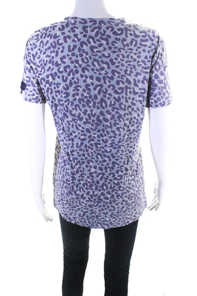 Tory Burch Women's Animal Print Scoop Neck Short Sleeve Tee Purple Size S