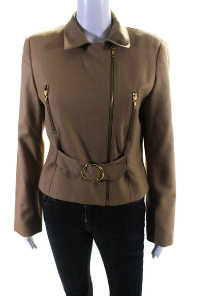 Bloomingdale's Women's Wool Blend Zip Moto Jacket Beige Size 8