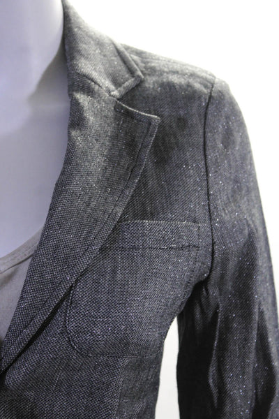 Gryphon New York Womens Two Button Notched Metallic Knit Blazer Jacket Gray XS