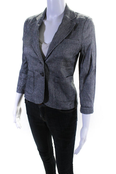 Gryphon New York Womens Two Button Notched Metallic Knit Blazer Jacket Gray XS