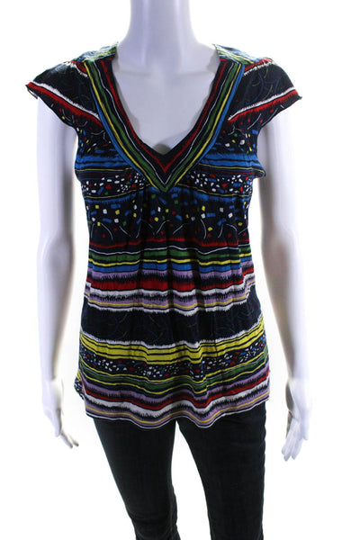 Marc Jacobs Womens Geometric Print Cap Sleeve V Neck Shirt Multicolor Size S