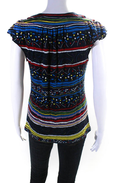 Marc Jacobs Womens Geometric Print Cap Sleeve V Neck Shirt Multicolor Size S