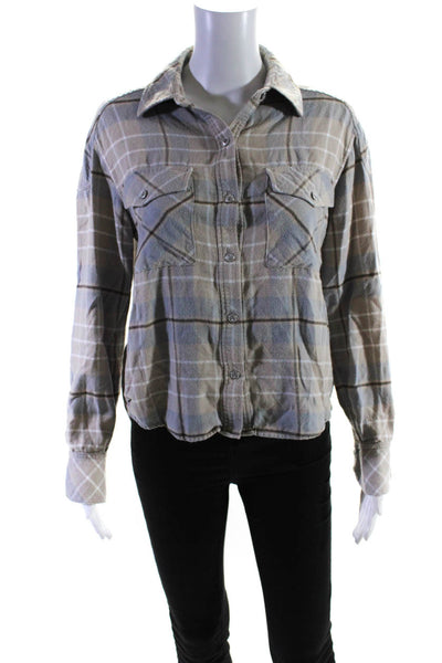 Rag & Bone Womens Flannel Collared Button Up Blouse Top Gray Size S