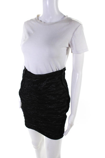 Yigal Azrouel Womens Zipped Ruched Textured Pleated Mini Skirt Black Size 4