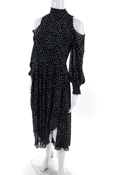 Luxe by Style Keepers Women's Silk Off The Shoulder Polka Dot Maxi Dress Blue XS
