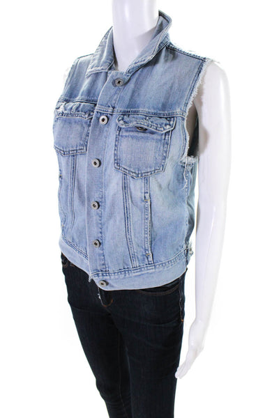 Adriano Goldschmied Women's Sleeveless Denim Distressed Jean Vest Blue Size S