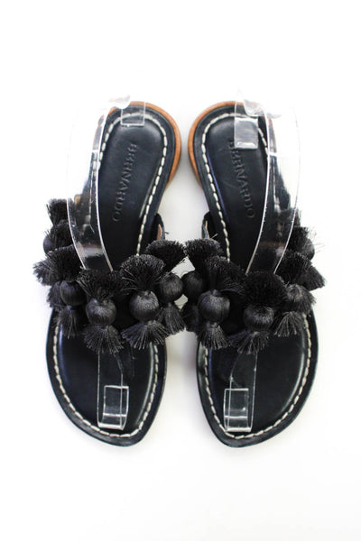 Bernardo Womens Leather Tassel Accent Flip Flop Flats Sandals Shoes Black Size 6