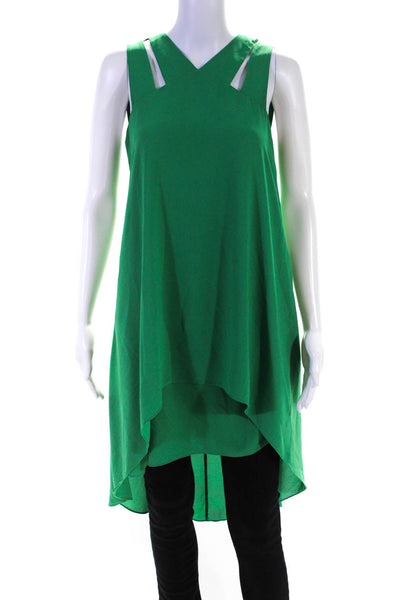 BCBGMAXAZRIA Womens Strappy High Neck High-Low Sleeveless Blouse Green Size 2XS