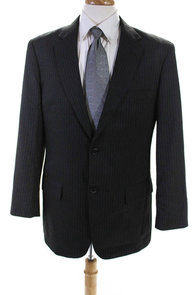 Haggar Men's Wool Striped Fully Lined Two Button Blazer Black Size 42