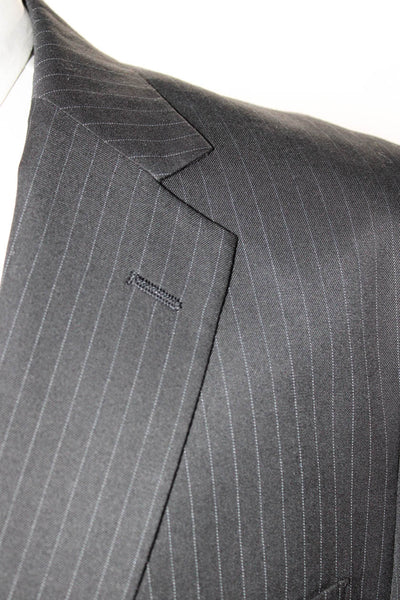 Haggar Men's Wool Striped Fully Lined Two Button Blazer Black Size 42