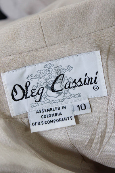 Oleg Cassini Womens One Button Blazer Midi Skirt Suit Set Beige Tan Size 10