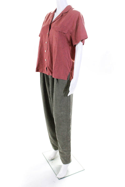 Madewell Womens Buttoned Collar Top Corduroy Straight Pants Pink Size S 4 Lot 2