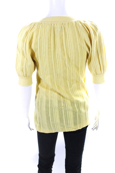 Catherine Malandrino Womens Yellow Cotton Open Knit Short Sleeve Top Size S