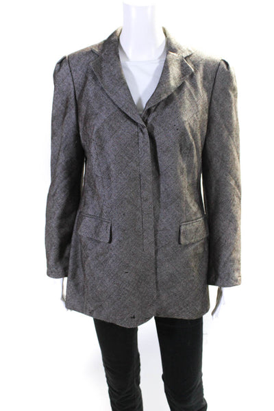 Rena Lange Womens Brown Printed Collar Long Sleeve Coat Jacket Size 12