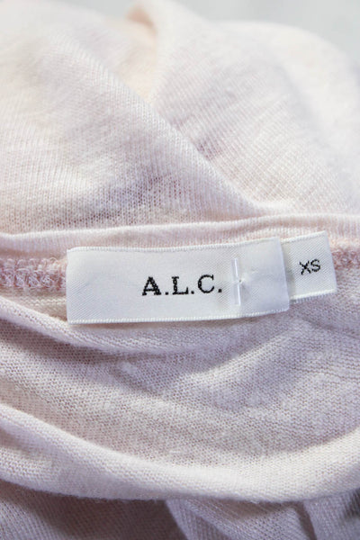 ALC Womens Pink Linen Graphic Print Crew Neck Short Sleeve Tee Top Size XS