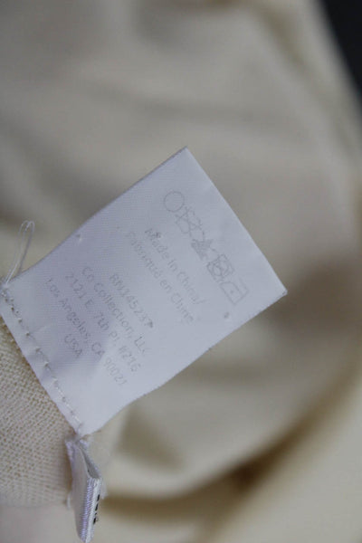 CO Womens Cream Cashmere Knit Ruffle Crew Neck Sleeveless Blouse Top Size XS