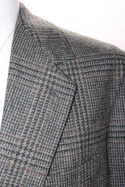 Bill Blass Mens Collared Two Button Plaid Long Sleeve Blazer Gray Size Large