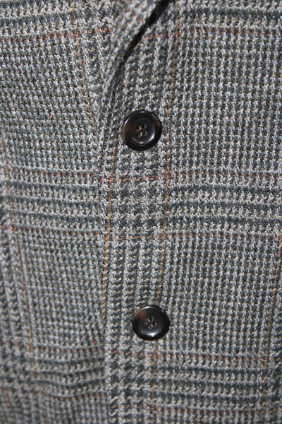Bill Blass Mens Collared Two Button Plaid Long Sleeve Blazer Gray Size Large
