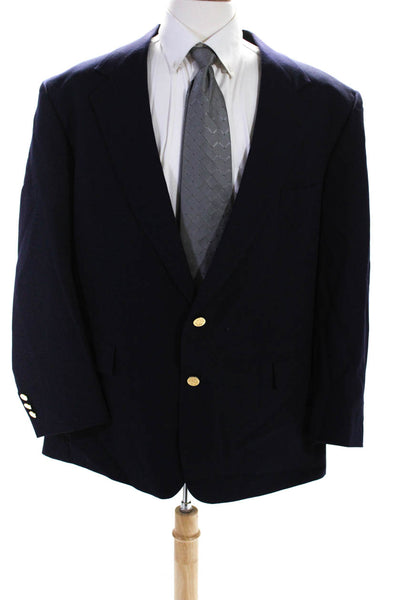 John Alexander Mens Collared Two Button Solid Wool Blazer Blue Size 48