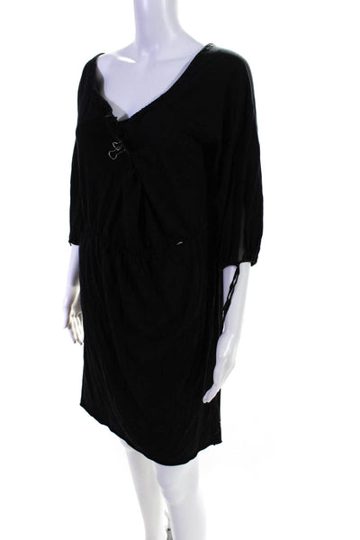 Michael Stars Womens Cotton V-Neck Drawstring Empire Waist Dress Black Size OS