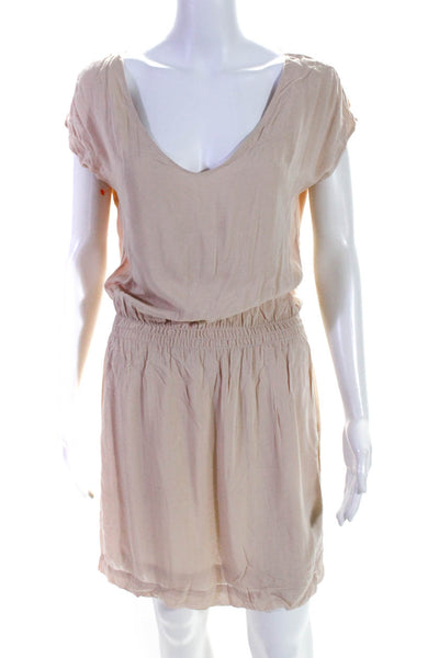 James Perse Womens Ruched Textured Empire Waist Short Sleeve Dress Pink Size 1