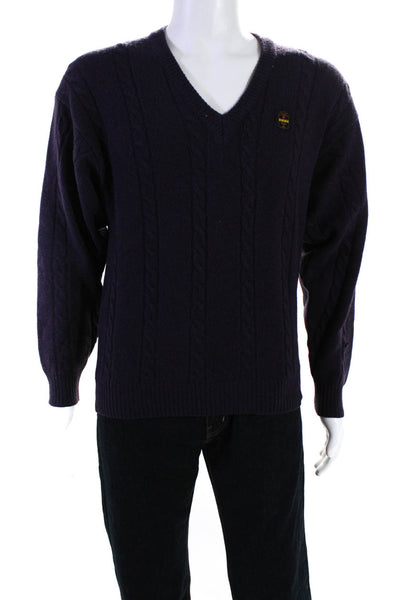 Zanobetti Mens Cable-Knit Long Sleeve Textured Pullover Sweater Navy Size M