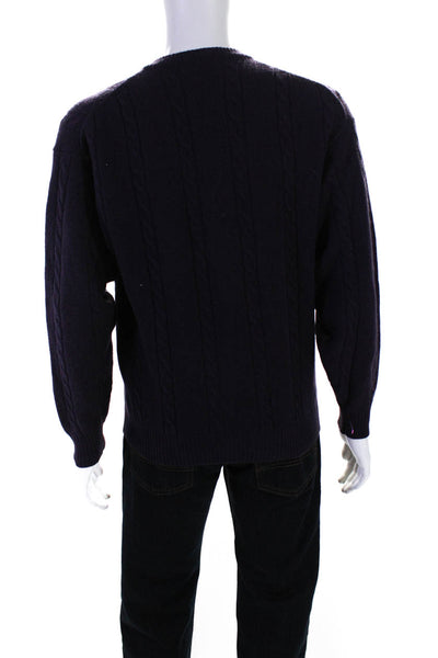 Zanobetti Mens Cable-Knit Long Sleeve Textured Pullover Sweater Navy Size M