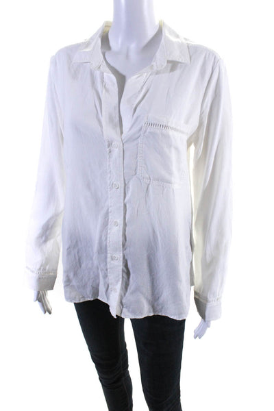 Cloth & Stone Womens Buttoned Down Collared Mesh Long Sleeve Top White Size S