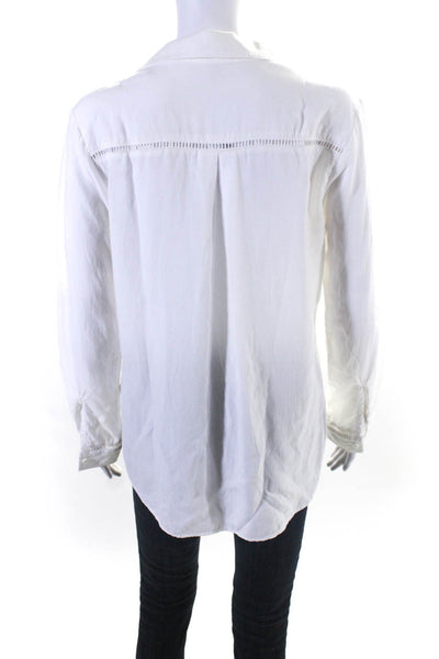 Cloth & Stone Womens Buttoned Down Collared Mesh Long Sleeve Top White Size S