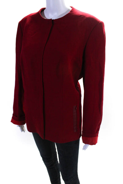 Lafayette 148 New York Womens Crew Neck Zip Front Solid Jacket Red Size M