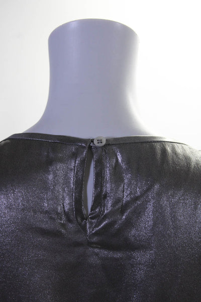 Etro Womens Scoop Neck Ruffle Metallic Sleeveless Blouse Top Silver Size 46