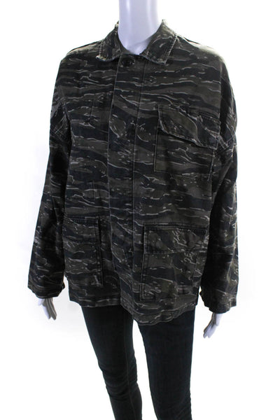 Current/Elliott Womens Camouflage Covered Placket Buttoned Jacket Green Size 2
