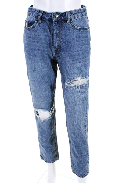 Ksubi Womens Cotton Medium Wash Straight Leg Distressed Jeans Blue Size EUR26