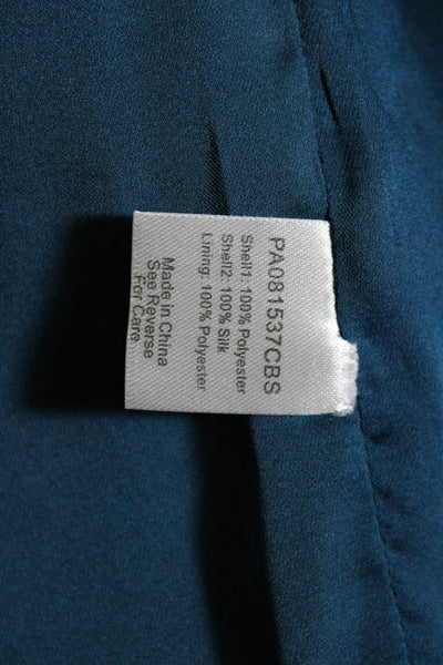 Parker Womens Solid Sheer Neckline Silk Sleeve Slit Sheath Dress Blue Size M