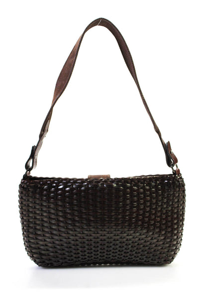 Barbara Bui Womens Solid Leather Weaved Buckle Shoulder Bag Handbag Brown
