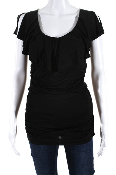 Leifsdottir Anthropologie Womens Ruched Ruffled Silk Shirt Black Size Small