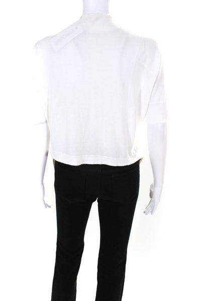 Pure DKNY Womens White Cotton Tie Front Short Sleeve Knit Blouse Top Size M/L