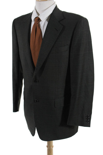 Canali for Bloomingdale's Mens Brown Wool Plaid Two Button Blazer Size 48