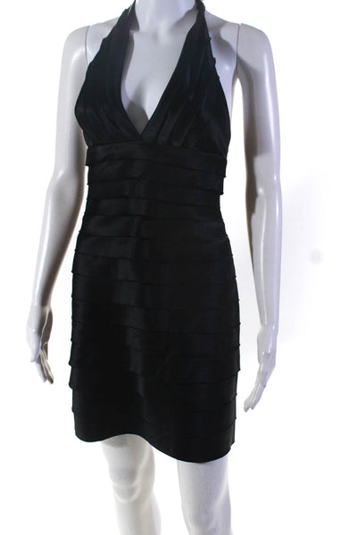 BCBGMAXAZRIA Womens Black Layred Halter Sleeveless Zip Back Pencil Dress Size 2