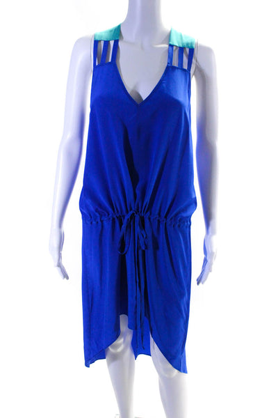 Mason Womens Solid Silk Abstract Slit Strap Low Back High Low Dress Blue Size 0