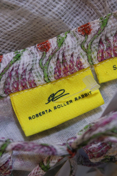 Roberta Roller Rabbit Women's Abstract Long Sleeve Sheer V-Neck  Blouse White S