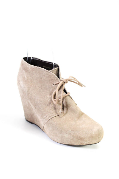 DV Dolce Vita Womens Suede Laced Platform Ankle Boots Wedges Heels Beige Size 8
