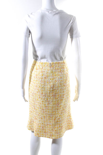 Carmen Marc Valvo Womens Tweed Flare Skirt Yellow Cotton Size 6