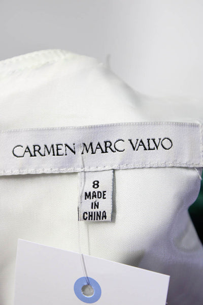 Carmen Marc Valvo Womens Striped Neoprene A Line Dress Blue Green Size 6