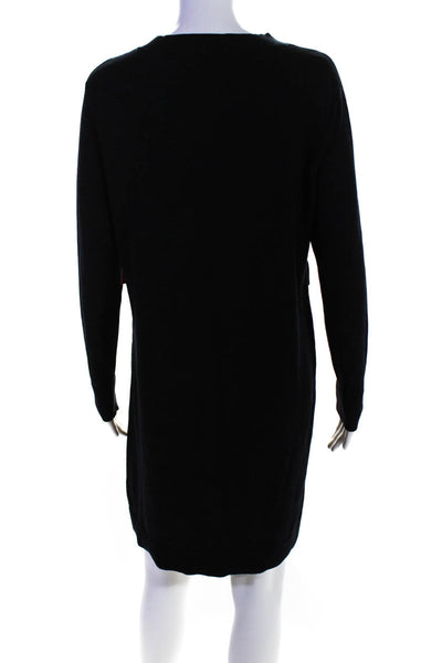 Per Se Womens Long Sleeve Satin Crew Neck Sweater Dress Black Size Medium