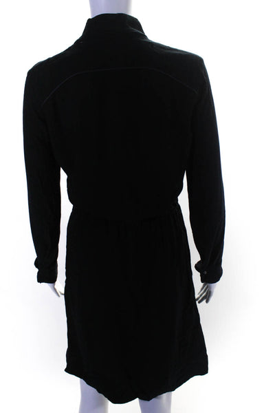 Hartford Womens Long Sleeved Knee Length Button Down Shirt Dress Black Size 1