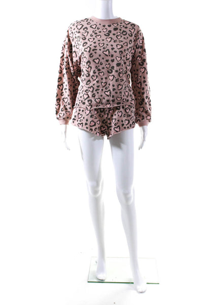 Mighty Fine Womens Animal Print Cropped Sweatshirt Shorts Pink Size XS Lot 2