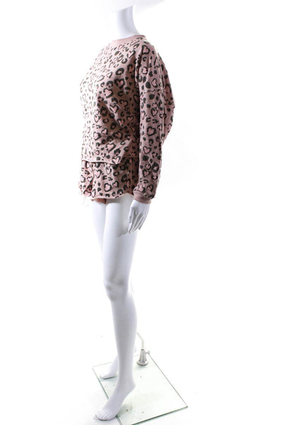 Mighty Fine Womens Animal Print Cropped Sweatshirt Shorts Pink Size XS Lot 2