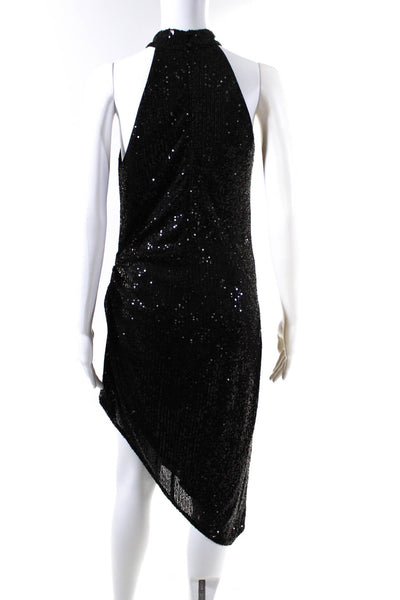 Lucy Paris Womens Sequined Back Zip Midi Halter Style Dress Black Size S